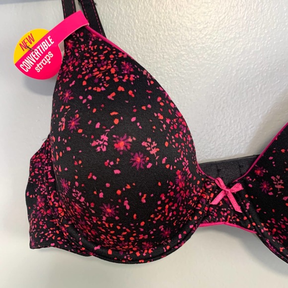 Maidenform Black Pink Confetti Dot T-Shirt Bra 36B - Picture 2 of 6